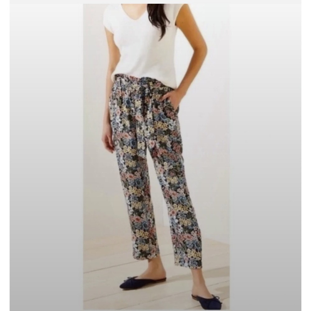 LOFT Floral Paperbag Waist Tie Front Tapered Pants Multi Color Womens Large - Picture 1 of 12